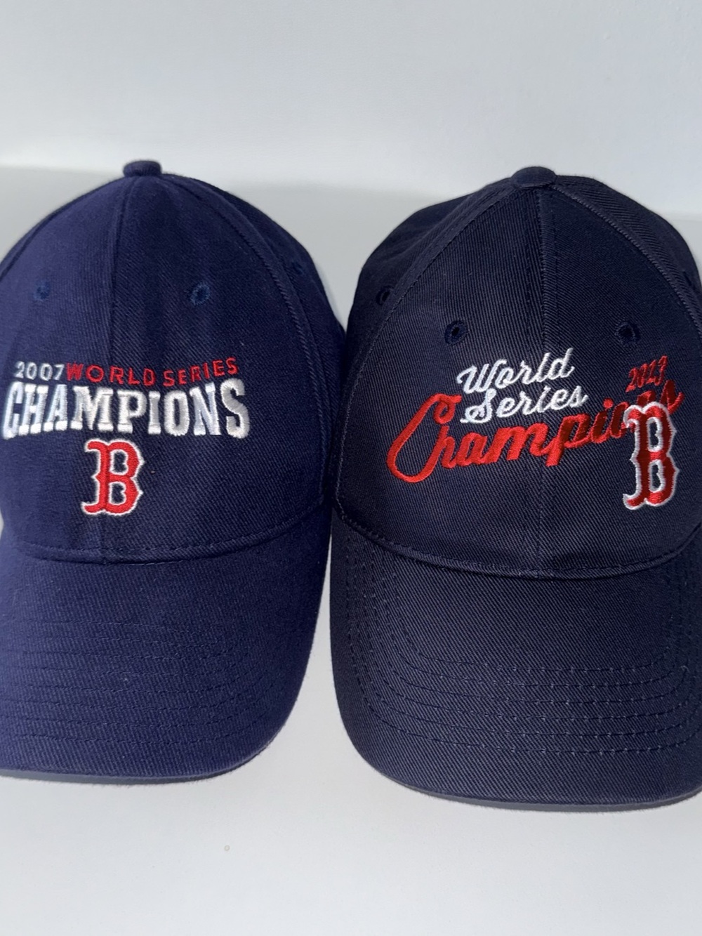 Lot of 2 Boston Red Sox World Series Champions Adjustable Hats Navy 100% Cotton